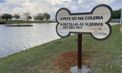 placas-de-alerta-sobre-obrigatoriedade-de-coleiras-em-caes-sao-instaladas-em-pontos-turisticos-de-lucas-do-rio-verde